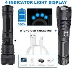 Rechargeable Zoom LED Flashlight USB Torch Light – With Battery